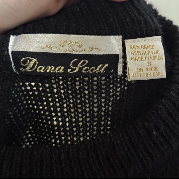 Vintage Dana Scott Black Beaded Knit Sweater 80s Goth Floral Embellished Small - Picture 5 of 5